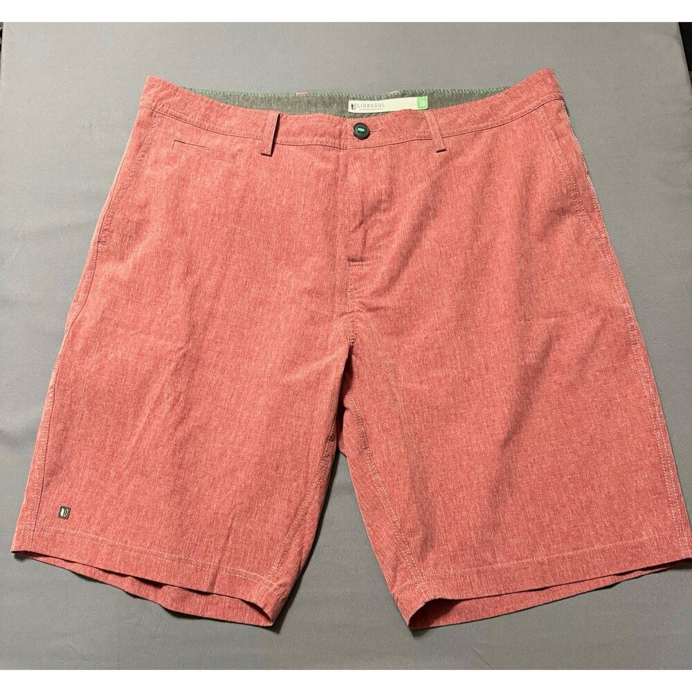 Linksoul Men's Red Chino Shorts Stretch Flat Front Button Closure 10" Inseam
